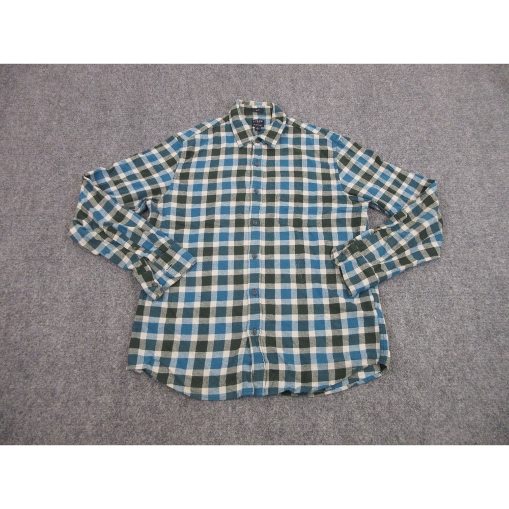 J CREW Shirt Mens L Blue Plaid Cotton Flannel Long Sleeve Button Up Slim Casual